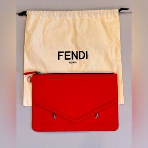 FENDI Red Leather Monster Eyes Clutch